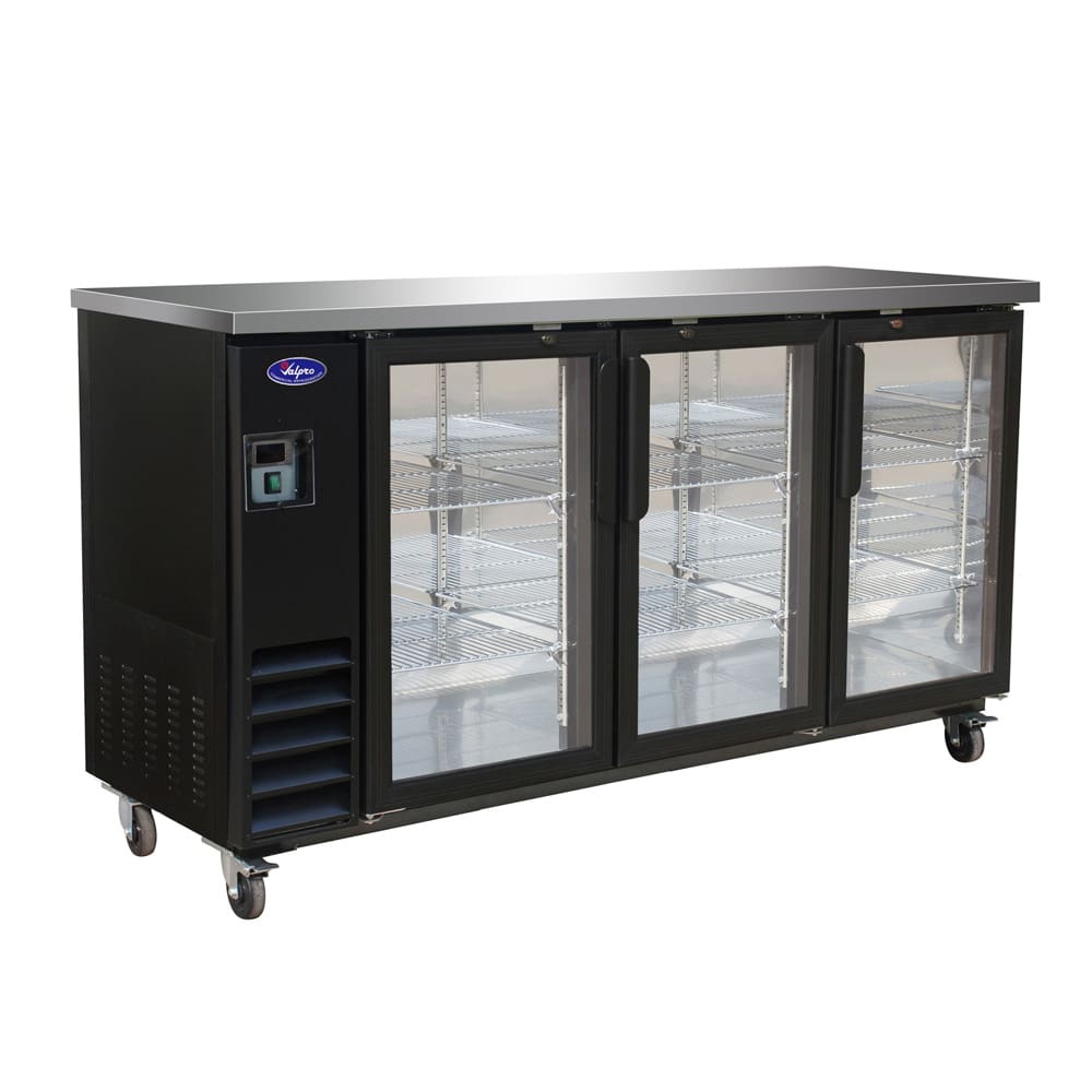 Valpro 73" Bar Refrigerator - 3 Swinging Glass Doors, Stainless, 115v (VP72G)