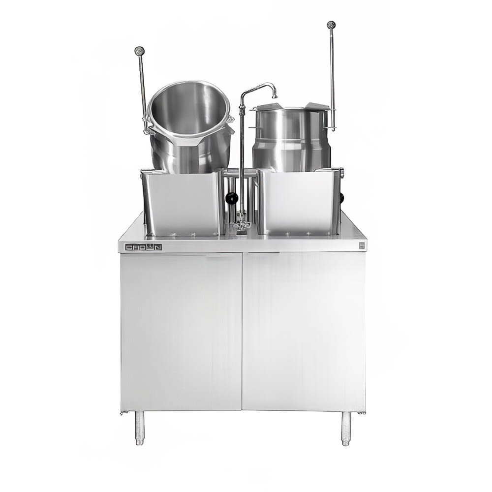 Crown Steam DMT-10-10 (2) 10 gal. Steam Kettles - Manual Tilt, 2/3 Jacket, Direct Steam