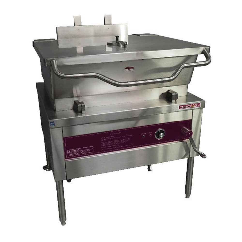 Crown Steam ES-30 30 gal. Tilt Skillet - Open Base, Measurement Marks, Strainer, 208v/3ph