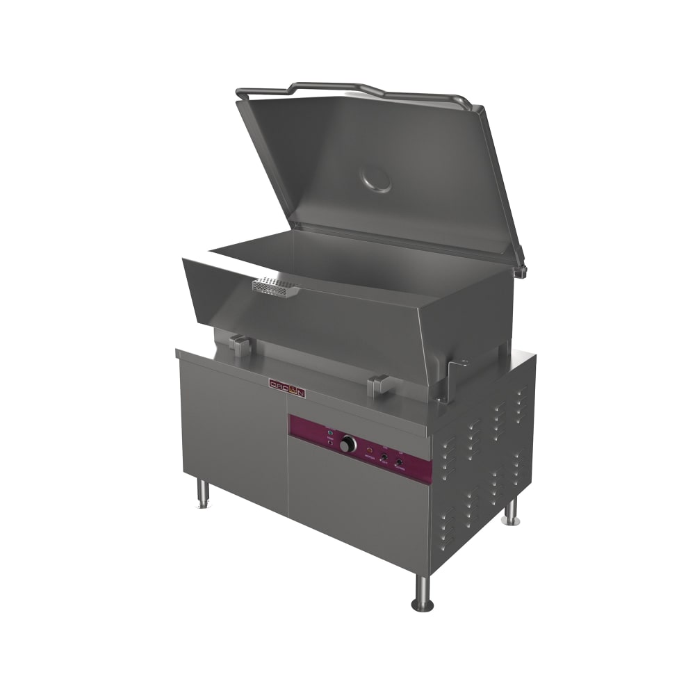 Crown Steam GMTS-40 40 gal. Tilt Skillet - Cabinet Base, Polished Pan, Strainer, Liquid Propane