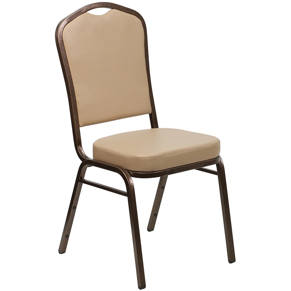 MoTak M001 Stackable Banquet Chair - Copper Steel Frame w/ Tan Vinyl Back & Seat