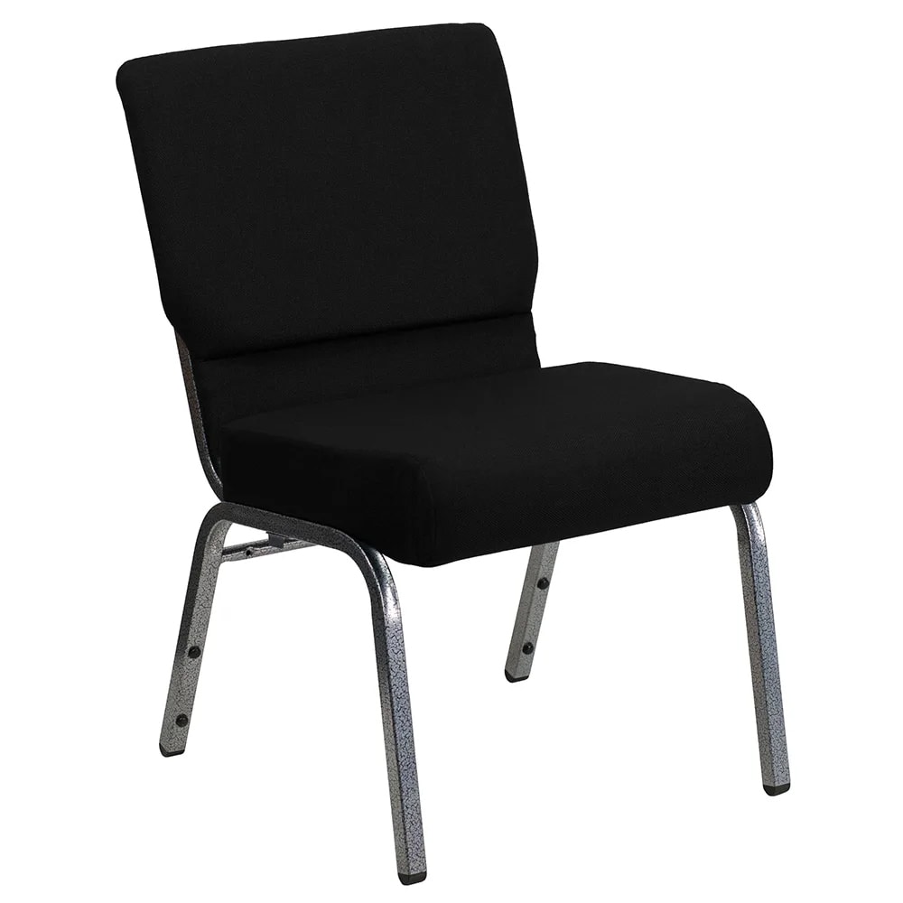 MoTak M002 Stackable Extra Wide Church Chair - Silver Steel Frame w/ Black Polyester Back & Seat