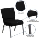 MoTak M002 Stackable Extra Wide Church Chair - Silver Steel Frame w/ Black Polyester Back & Seat thumbnail 3