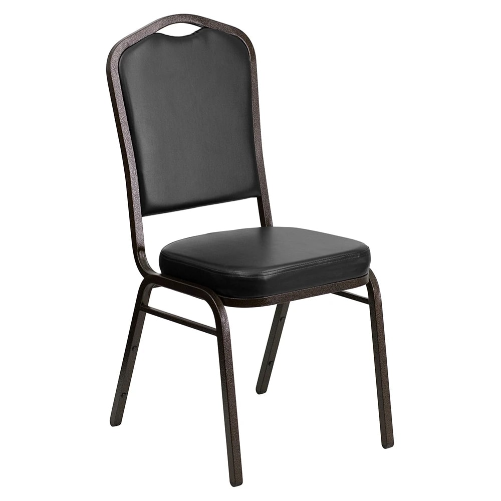 MoTak M003 Stackable Banquet Chair - Gold Steel Frame w/ Black Vinyl Back & Seat