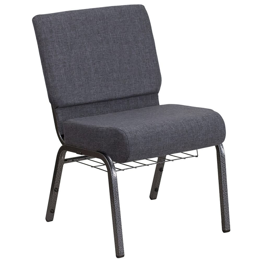 MoTak M008 Stackable Extra Wide Church Chair - Silver Steel Frame w/ Dark Gray Fabric Back & Seat