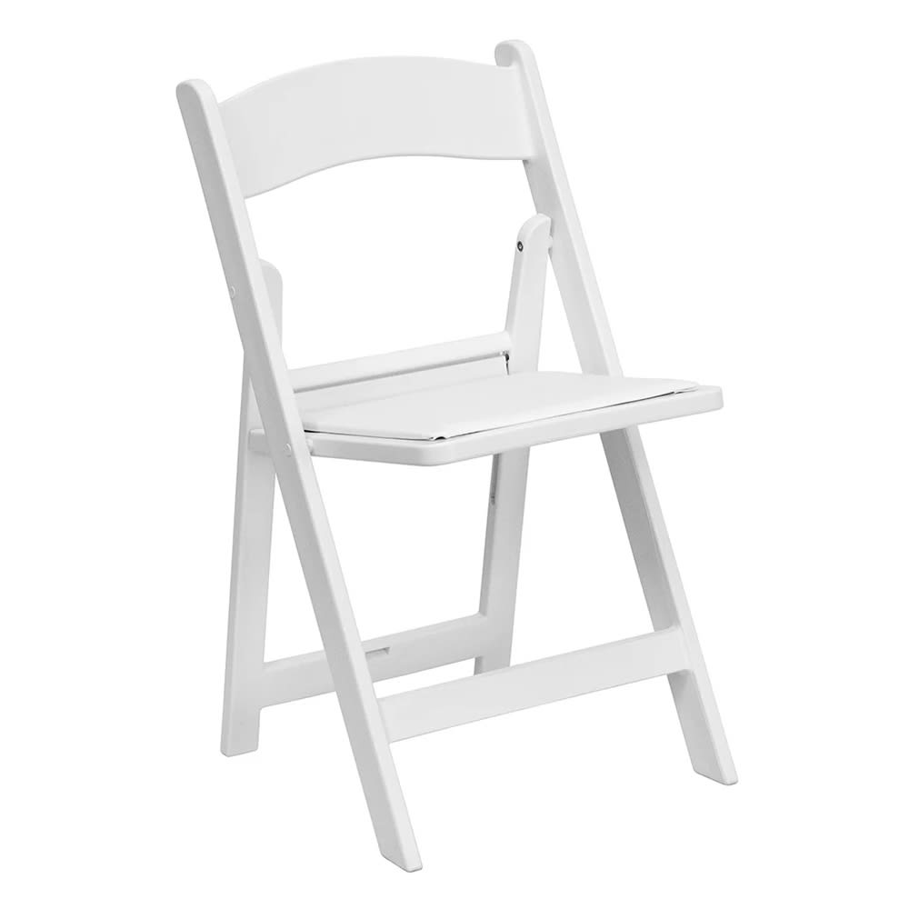 MoTak M011 Indoor/Outdoor Folding Chair - White Vinyl Back & Seat w/ White Resin Frame