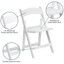MoTak M011 Indoor/Outdoor Folding Chair - White Vinyl Back & Seat w/ White Resin Frame thumbnail 6