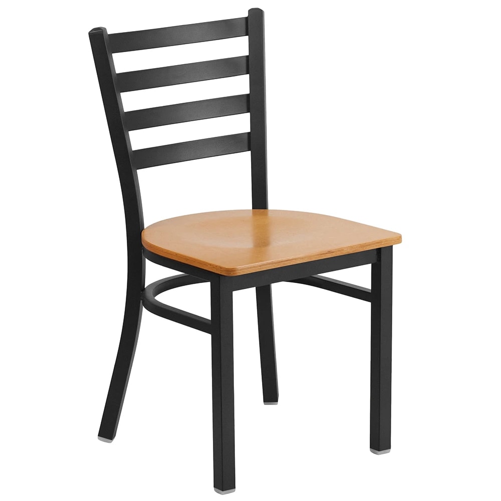 MoTak M015 Restaurant Chair w/ Ladder Back - Natural Wood Seat w/ Black Powder Coated Steel Frame