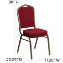 MoTak M016 Stackable Banquet Chair - Gold Steel Frame w/ Burgundy Fabric Back & Seat thumbnail 2