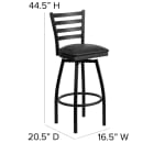 MoTak M019 Swivel Bar Stool w/ Ladder Back - Black Vinyl Seat, Black Powder Coated Steel thumbnail 2