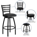 MoTak M019 Swivel Bar Stool w/ Ladder Back - Black Vinyl Seat, Black Powder Coated Steel thumbnail 6