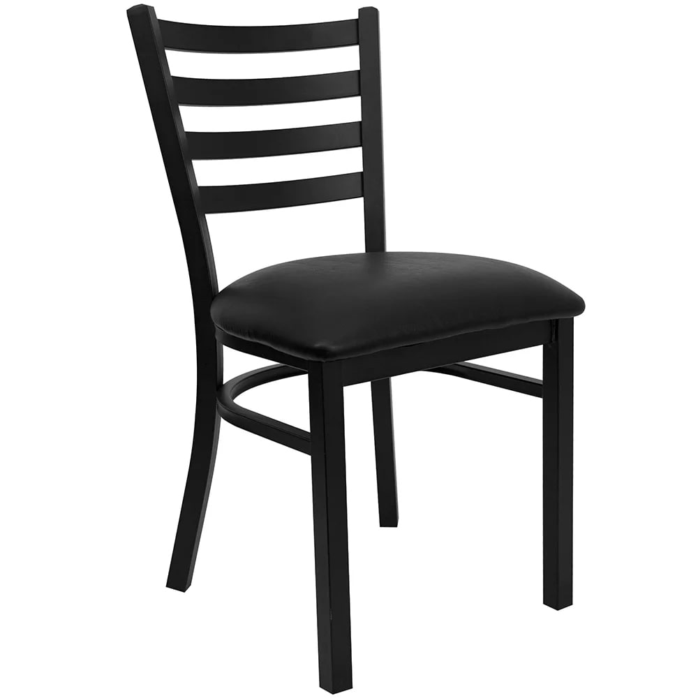 MoTak M020 Restaurant Chair w/ Ladder Back - Black Vinyl Seat w/ Black Powder Coated Steel Frame