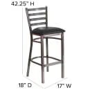 MoTak M024 Bar Stool w/ Powder Coated Steel Ladder Back & Black Vinyl Seat, Clear Coated Steel thumbnail 2