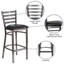 MoTak M024 Bar Stool w/ Powder Coated Steel Ladder Back & Black Vinyl Seat, Clear Coated Steel thumbnail 3