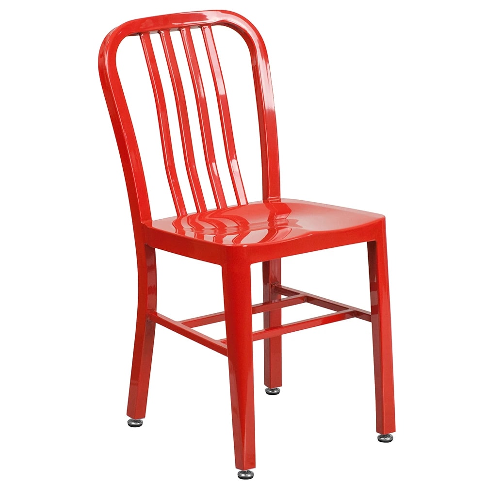 MoTak M025 Chair w/ Vertical Slat Back - Red Powder Coated Steel, Indoor/Outdoor