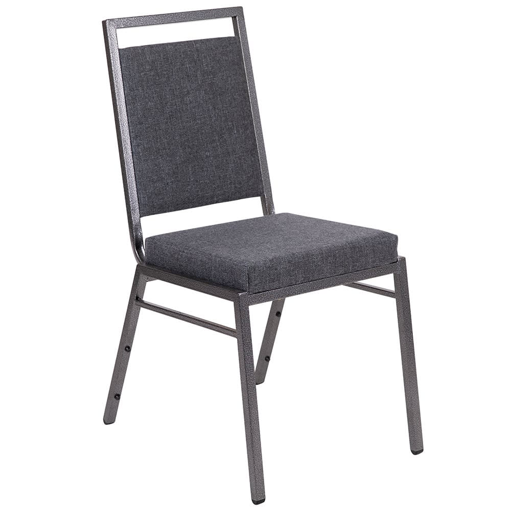 MoTak M026 Stackable Banquet Chair - Silver Steel Frame w/ Dark Gray Fabric Back & Seat