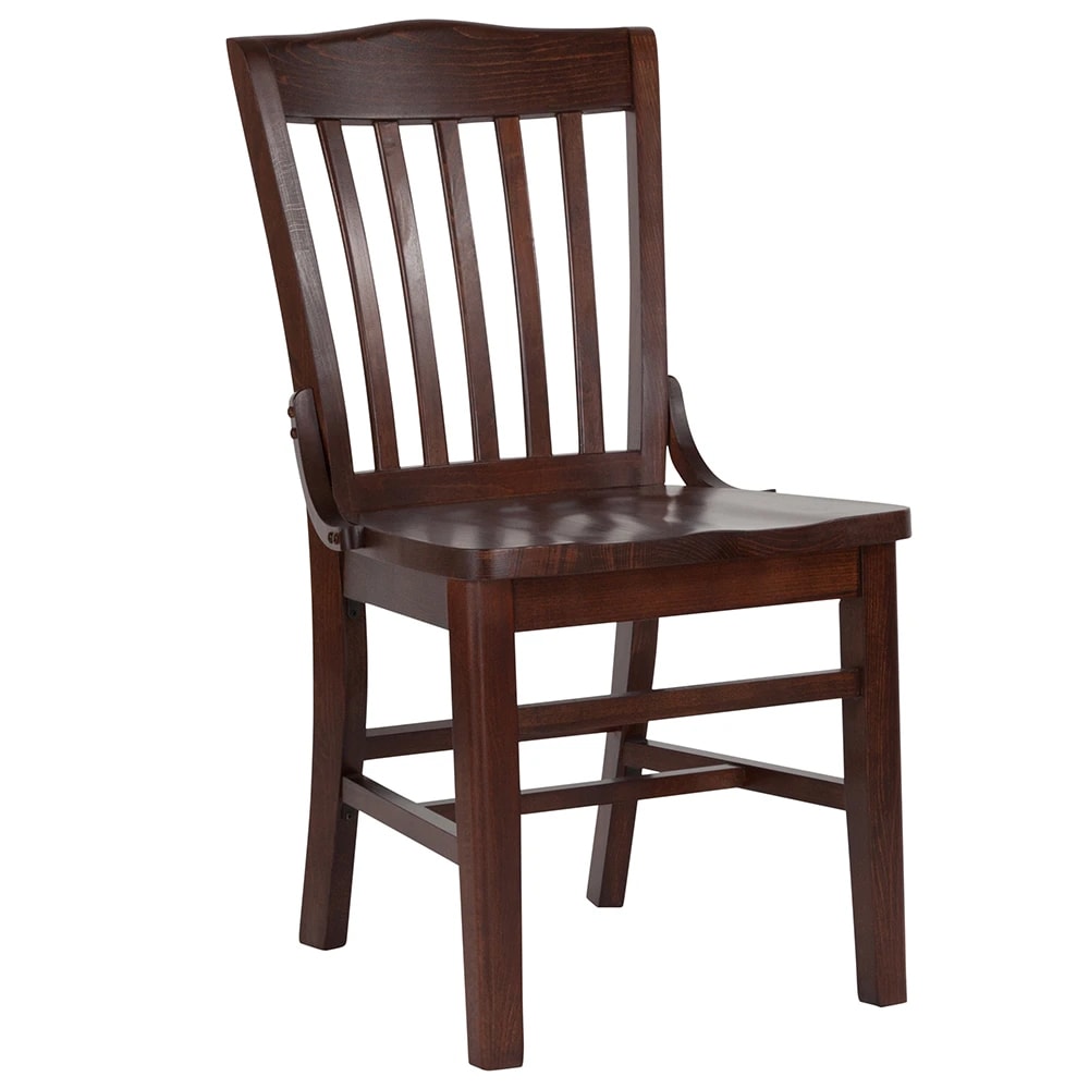MoTak M028 Restaurant Chair w/ Schoolhouse Style Back - Walnut Finished Beechwood Frame