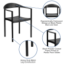 MoTak M031 Stackable Cafe Chair w/ Plastic Seat & Back - Black Powder Coated Metal Frame, Indoor/Outdoor thumbnail 6