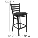 MoTak M038 Bar Stool w/ Black Powder Coated Steel Ladder Back, Black Vinyl Seat thumbnail 2