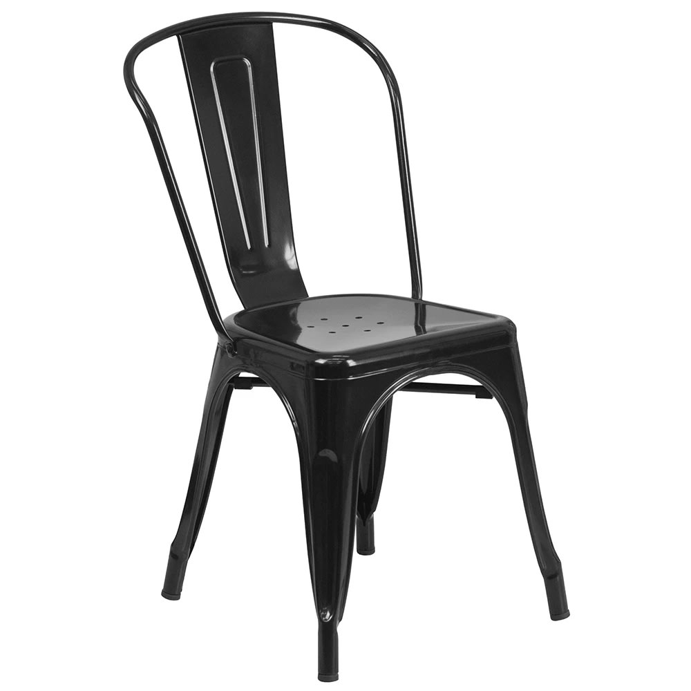 MoTak M039 Stackable Side Chair w/ Vertical Slat Back - Black Powder Coated Steel, Indoor/Outdoor