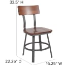MoTak M040 Restaurant Chair w/ Walnut Wood Back & Seat - Gray Powder Coated Steel Frame thumbnail 2
