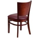 MoTak M041 Restaurant Chair w/ Solid Back & Burgundy Vinyl Seat - Mahogany Finished Beechwood Frame thumbnail 3