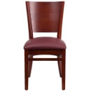 MoTak M041 Restaurant Chair w/ Solid Back & Burgundy Vinyl Seat - Mahogany Finished Beechwood Frame thumbnail 4