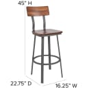 MoTak M045 Bar Stool w/ Gray Powder Coated Steel Frame - Walnut Wood Back & Seat thumbnail 2