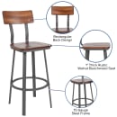 MoTak M045 Bar Stool w/ Gray Powder Coated Steel Frame - Walnut Wood Back & Seat thumbnail 3