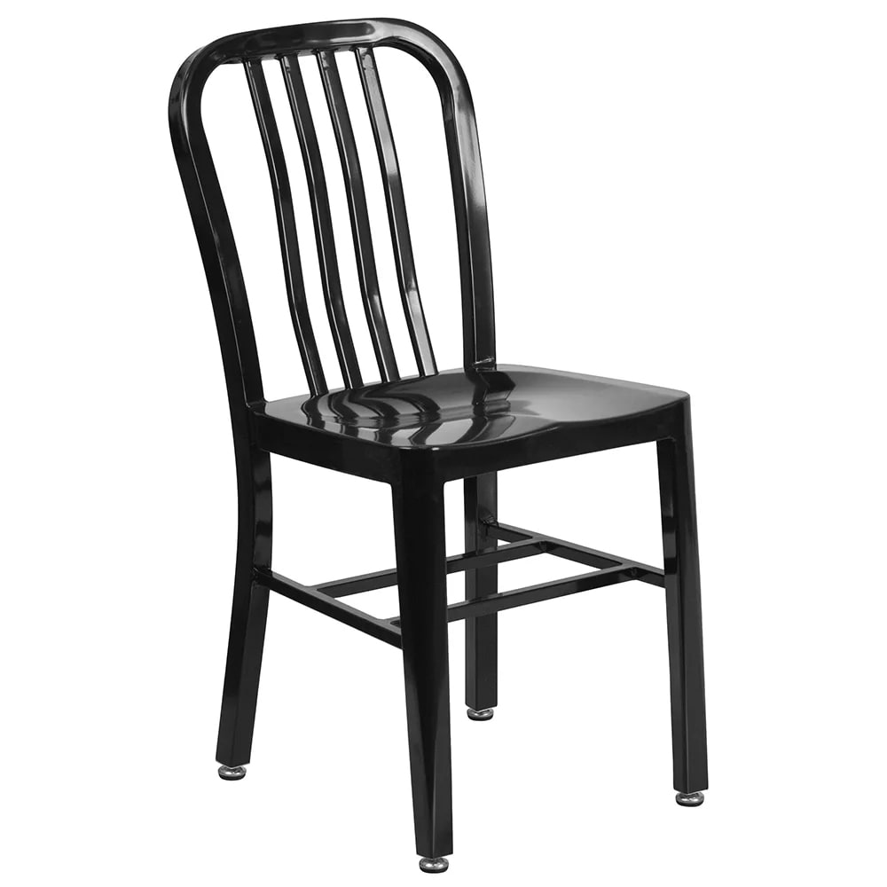 MoTak M046 Chair w/ Vertical Slat Back - Black Powder Coated Steel, Indoor/Outdoor