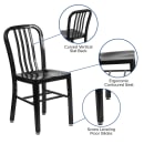 MoTak M046 Chair w/ Vertical Slat Back - Black Powder Coated Steel, Indoor/Outdoor thumbnail 6