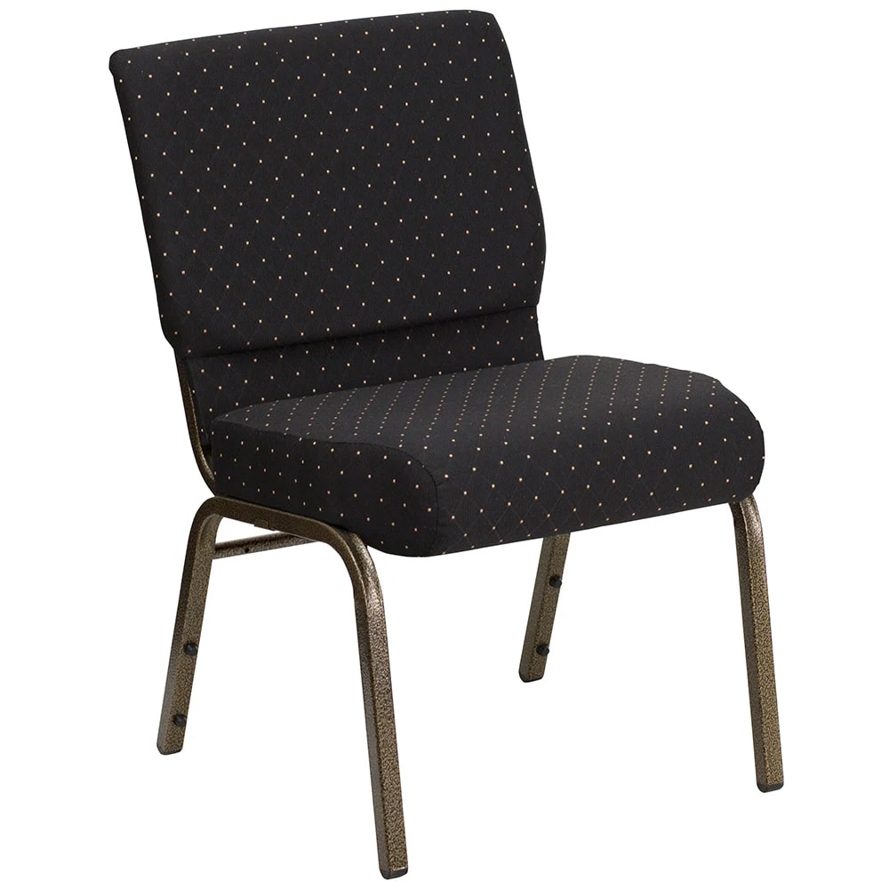 MoTak M048 Stackable Extra Wide Church Chair - Gold Steel Frame w/ Black Dot Fabric Back & Seat