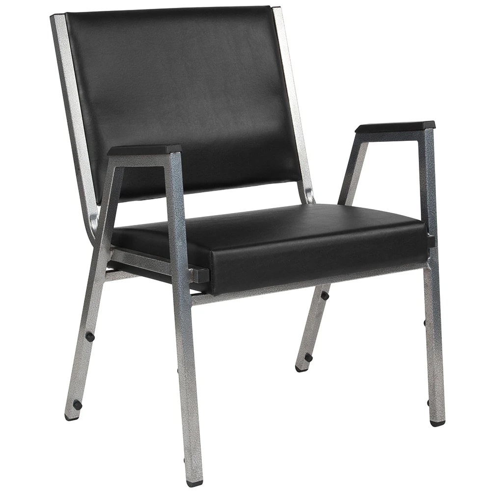 MoTak M049 Stackable Bariatric Arm Chair - Silver Steel Frame w/ Black Vinyl Back & Seat