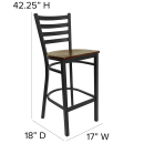 MoTak M051 Bar Stool w/ Black Powder Coated Steel Ladder Back, Mahogany Wood Seat thumbnail 2