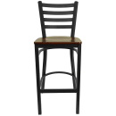 MoTak M051 Bar Stool w/ Black Powder Coated Steel Ladder Back, Mahogany Wood Seat thumbnail 5