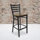 MoTak M051 Bar Stool w/ Black Powder Coated Steel Ladder Back, Mahogany Wood Seat thumbnail 9