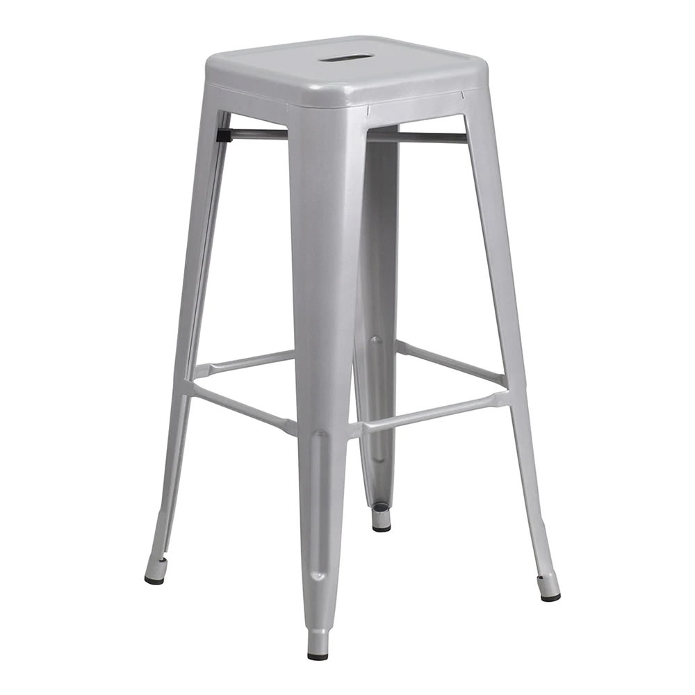 MoTak M056 Backless Bar Stool - Power Coated Steel, Silver