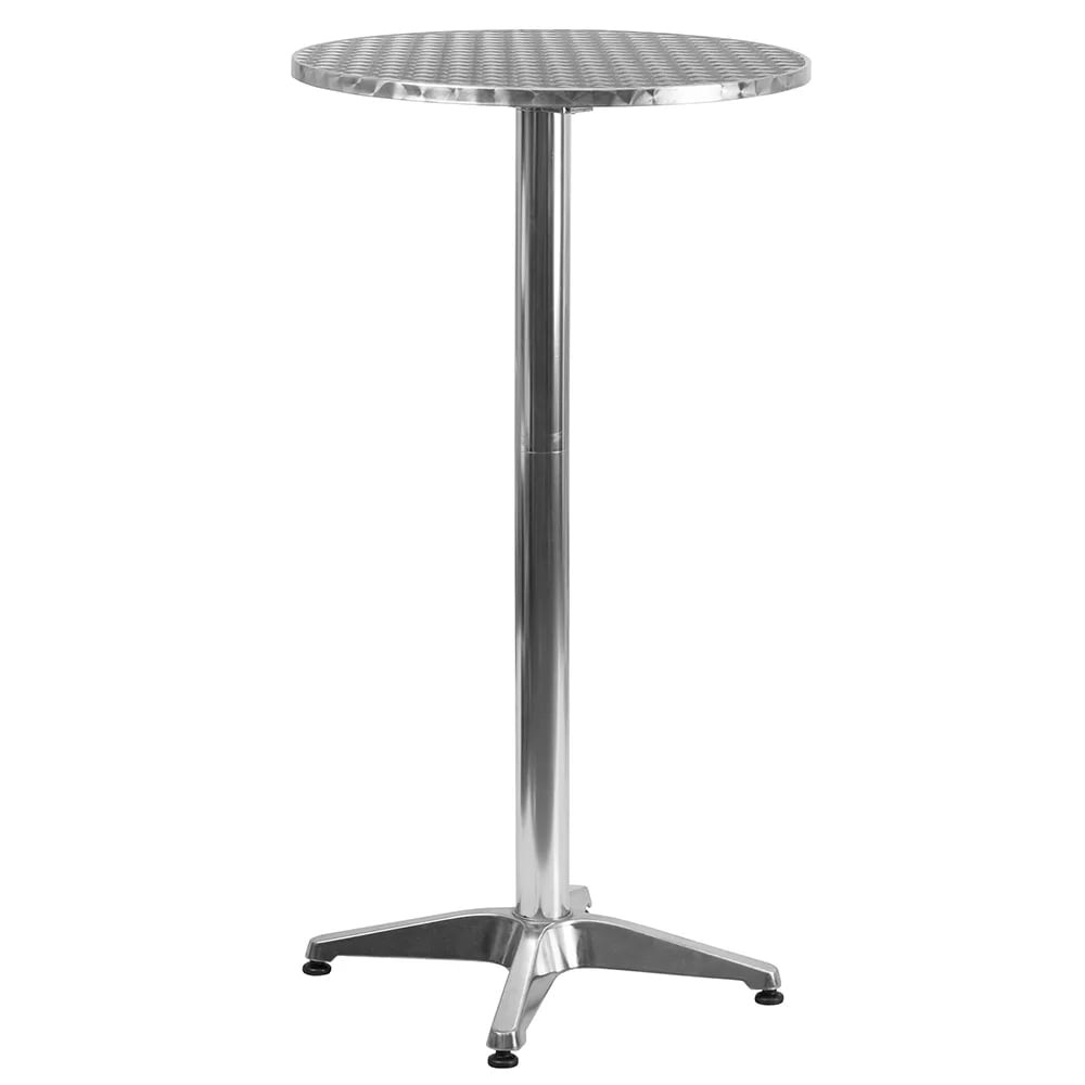 MoTak M057 23 1/4" Round Bar Height Table - Stainless Steel Top w/ Aluminum Column & Base