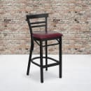 MoTak M058 Bar Stool w/ Black Powder Coated Steel Ladder Back, Burgundy Vinyl Seat thumbnail 5