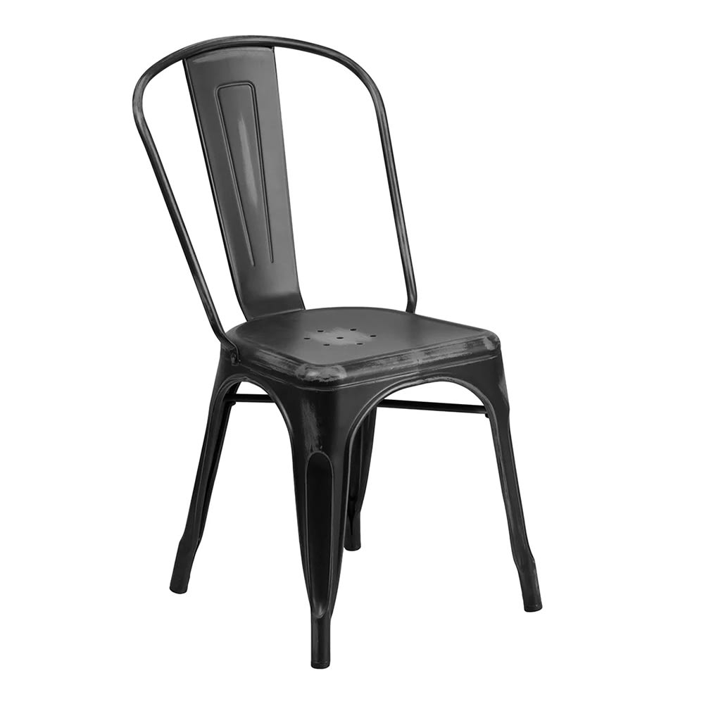MoTak M062 Stackable Chair w/ Vertical Slat Back - Distressed Black, Indoor/Outdoor