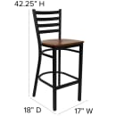 MoTak M063 Bar Stool w/ Black Powder Coated Steel Ladder Back, Cherry Wood Seat thumbnail 2