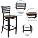 MoTak M063 Bar Stool w/ Black Powder Coated Steel Ladder Back, Cherry Wood Seat thumbnail 3