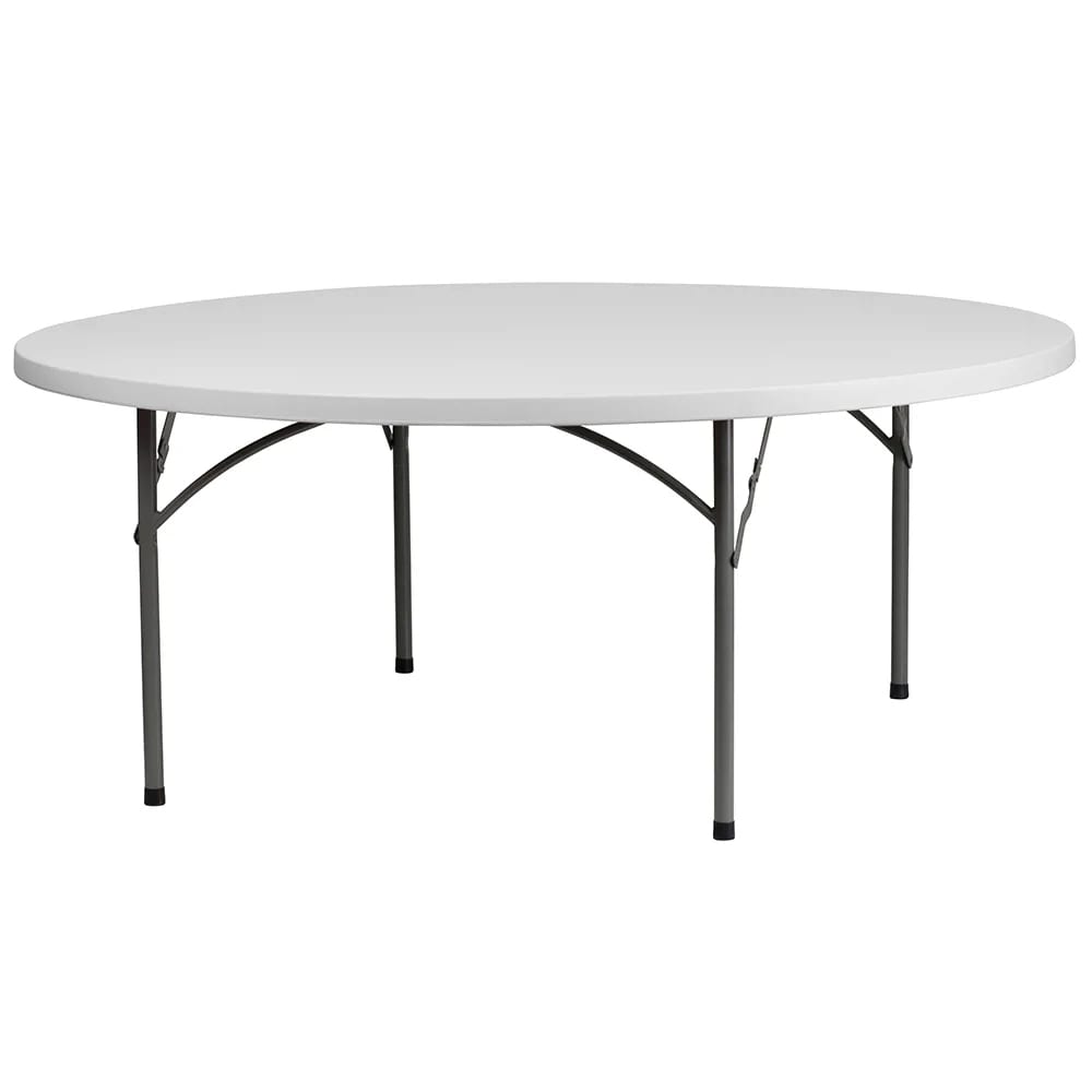 MoTak M071 72" x 29"H Round Table w/ Granite White Plastic Top - Folding, Indoor/Outdoor
