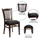 MoTak M073 Restaurant Chair w/ Vertical Slat Back - Walnut Finished Beechwood, Black Vinyl Seat thumbnail 6