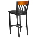MoTak M077 Bar Stool w/ Black Powder Coated Steel Vertical Slat Back, Black Vinyl Seat thumbnail 3
