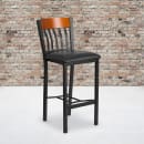 MoTak M077 Bar Stool w/ Black Powder Coated Steel Vertical Slat Back, Black Vinyl Seat thumbnail 5