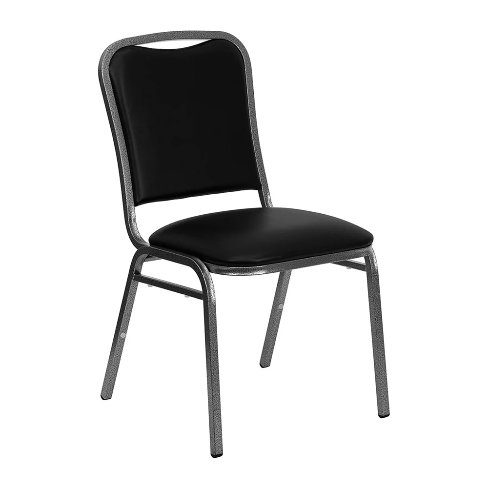 MoTak M078 Stackable Banquet Chair - Silver Steel Frame w/ Black Vinyl Back & Seat