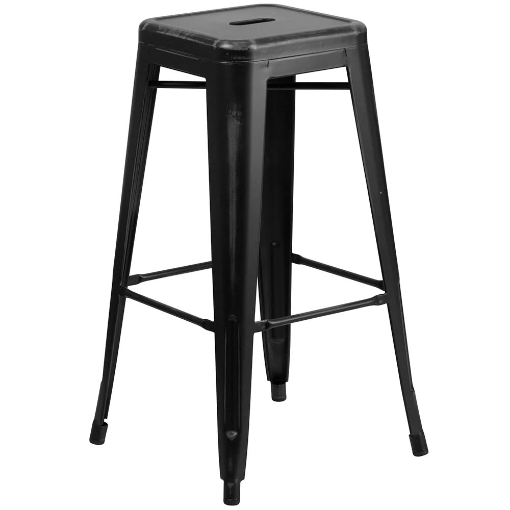 MoTak M079 Backless Bar Stool - Power Coated Steel, Distressed Black