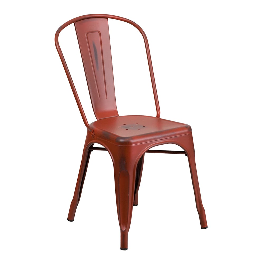 MoTak M080 Stackable Chair w/ Vertical Slat Back - Distressed Kelly Red, Indoor/Outdoor