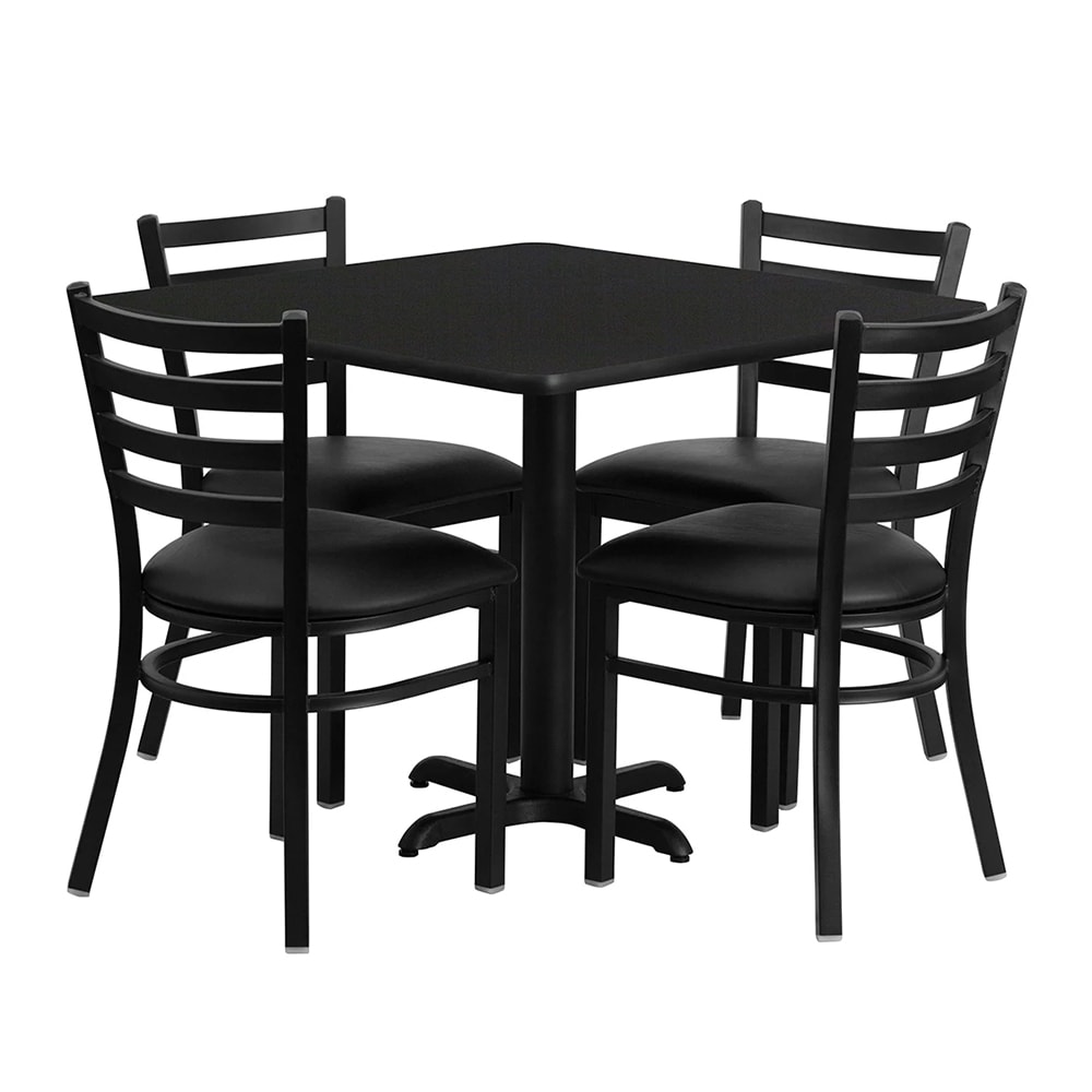 MoTak M081 36" Square Table w/ (4) Chairs - Black Laminate Top, Black Powder Coated Cast Iron Base
